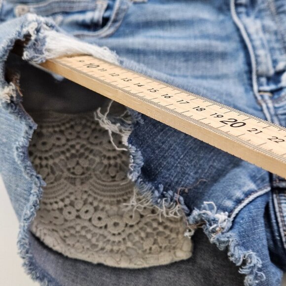 American Eagle Shorts Women 12 Blue Distressed Lace Cotton Stretch Beach Boho - Picture 11 of 16